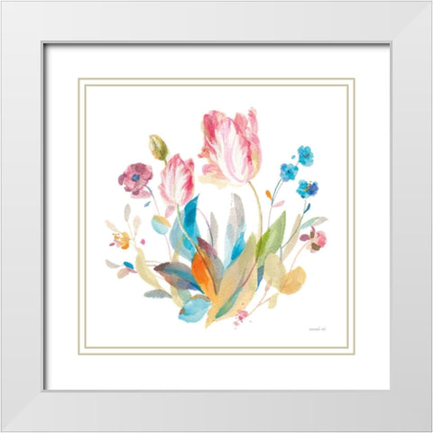 Spring Tulips II White Modern Wood Framed Art Print with Double Matting by Nai, Danhui