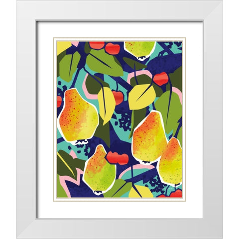 Cherry Berry Pear White Modern Wood Framed Art Print with Double Matting by Gallagher, Megan