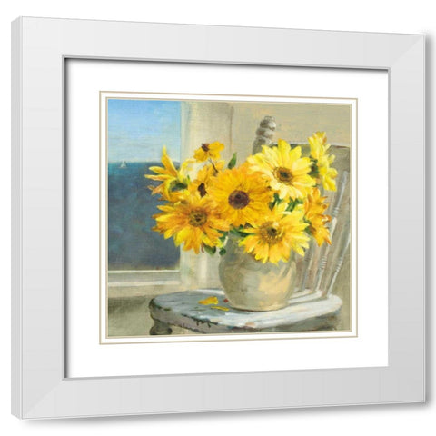 Sunflowers by the Sea Crop Light White Modern Wood Framed Art Print with Double Matting by Nai, Danhui