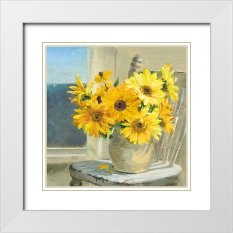 Sunflowers by the Sea Crop Light White Modern Wood Framed Art Print with Double Matting by Nai, Danhui
