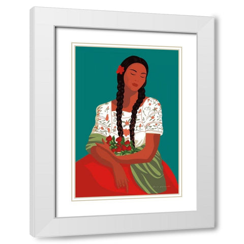Mexican Woman I White Modern Wood Framed Art Print with Double Matting by Escalante, Omar