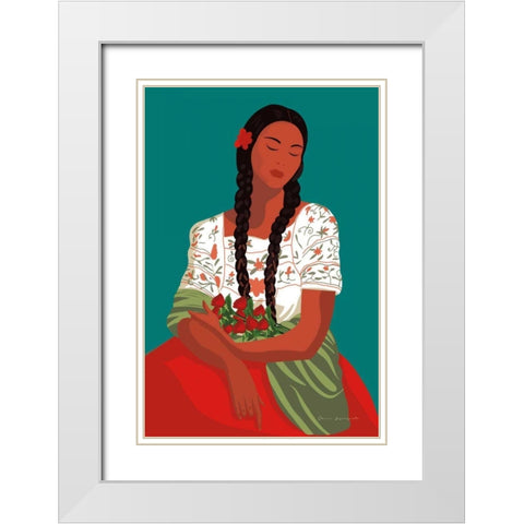Mexican Woman I White Modern Wood Framed Art Print with Double Matting by Escalante, Omar
