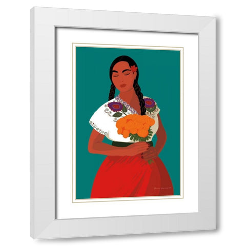 Mexican Woman II White Modern Wood Framed Art Print with Double Matting by Escalante, Omar