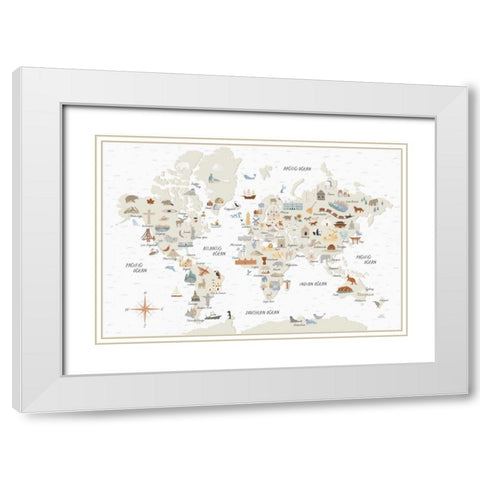 Around the World I White Modern Wood Framed Art Print with Double Matting by Marshall, Laura
