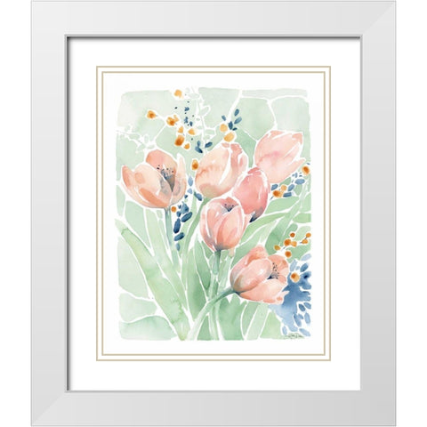 Tulip Spray White Modern Wood Framed Art Print with Double Matting by Pete, Katrina