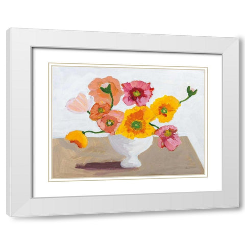 Sorbet Poppies I White Modern Wood Framed Art Print with Double Matting by Munger, Pamela