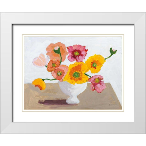 Sorbet Poppies I White Modern Wood Framed Art Print with Double Matting by Munger, Pamela