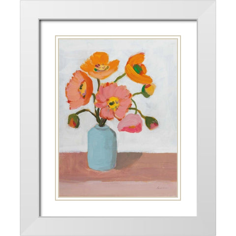 Sorbet Poppies II White Modern Wood Framed Art Print with Double Matting by Munger, Pamela