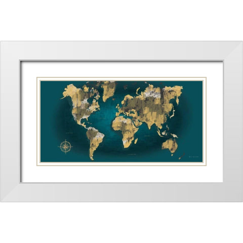 Sketched World Map Blue Crop White Modern Wood Framed Art Print with Double Matting by Escalante, Omar