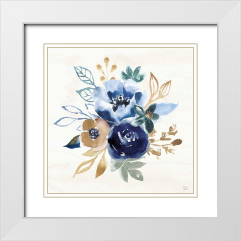 Indigo Splash IX White Modern Wood Framed Art Print with Double Matting by June, Dina