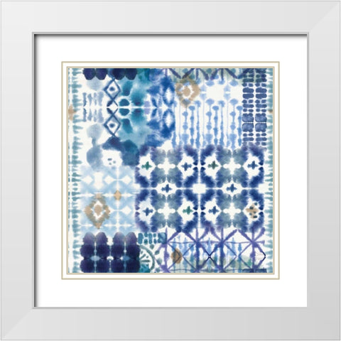 Indigo Splash Pattern V White Modern Wood Framed Art Print with Double Matting by June, Dina