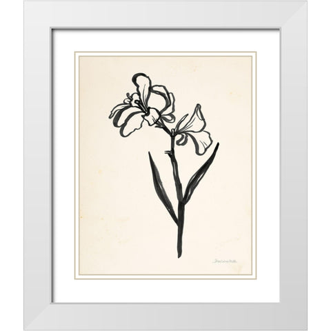 Ink Flower II Cream White Modern Wood Framed Art Print with Double Matting by Miller, Sara Zieve