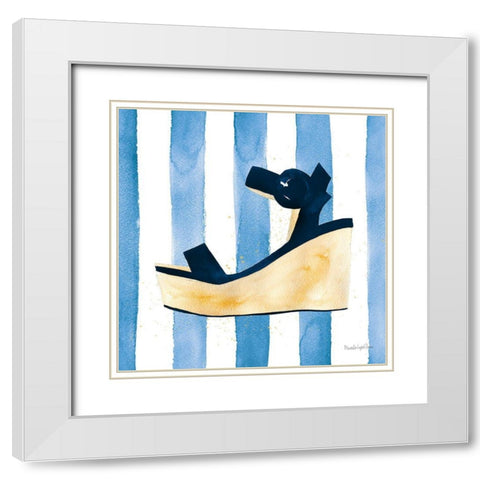 Beach Glam VII v2 Navy on Stripes White Modern Wood Framed Art Print with Double Matting by Charro, Mercedes Lopez