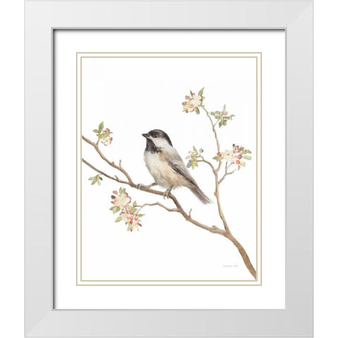 Black Capped Chickadee v2 on White White Modern Wood Framed Art Print with Double Matting by Nai, Danhui