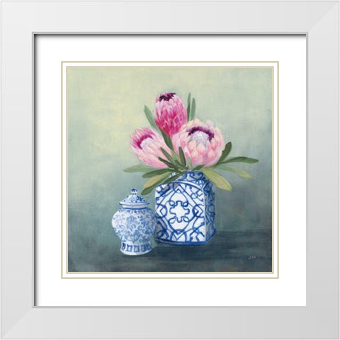 Protea Chinoiserie II White Modern Wood Framed Art Print with Double Matting by Purinton, Julia
