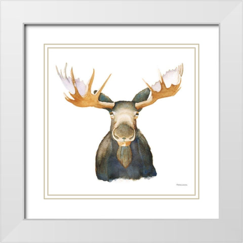 Moose White Modern Wood Framed Art Print with Double Matting by Ferguson, Kathy