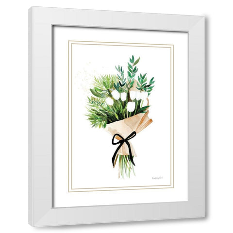White Tulips White Modern Wood Framed Art Print with Double Matting by Charro, Mercedes Lopez
