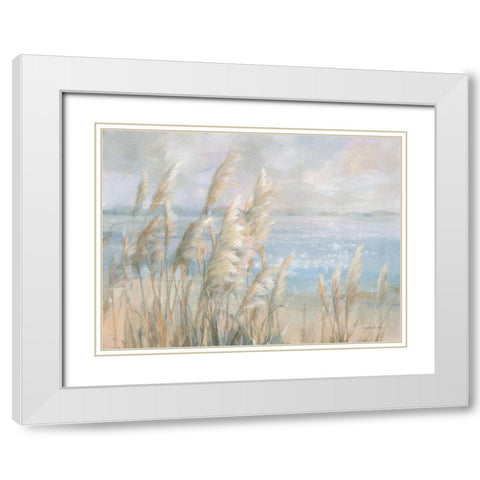 Seaside Pampas Grass White Modern Wood Framed Art Print with Double Matting by Nai, Danhui