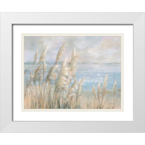 Seaside Pampas Grass White Modern Wood Framed Art Print with Double Matting by Nai, Danhui