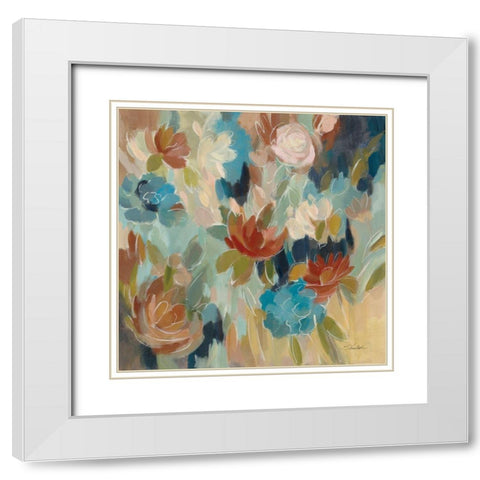 Blue and Sienna Floral White Modern Wood Framed Art Print with Double Matting by Vassileva, Silvia