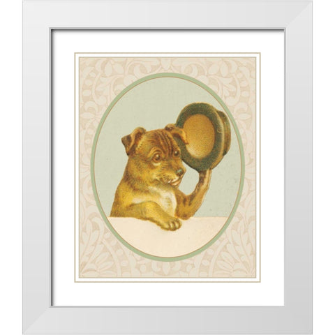 Dog with Hat I White Modern Wood Framed Art Print with Double Matting by Wild Apple Portfolio