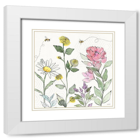 Honeybee Blossoms III White Modern Wood Framed Art Print with Double Matting by Tavoletti, Anne