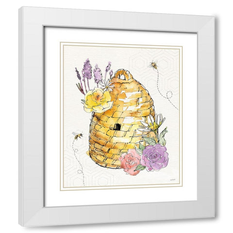 Honeybee Blossoms VII White Modern Wood Framed Art Print with Double Matting by Tavoletti, Anne