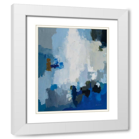 Blue Cascade White Modern Wood Framed Art Print with Double Matting by Munger, Pamela