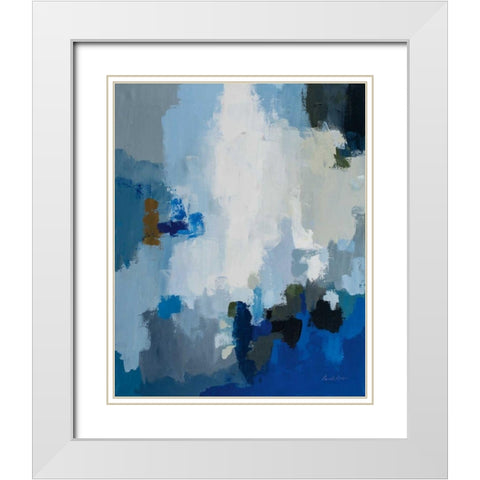 Blue Cascade White Modern Wood Framed Art Print with Double Matting by Munger, Pamela