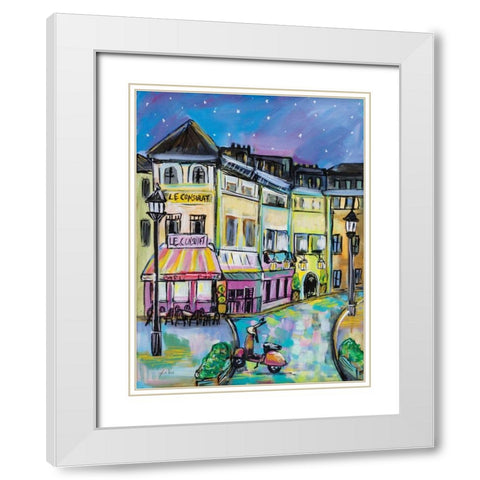 Paris Evening I White Modern Wood Framed Art Print with Double Matting by Vertentes, Jeanette