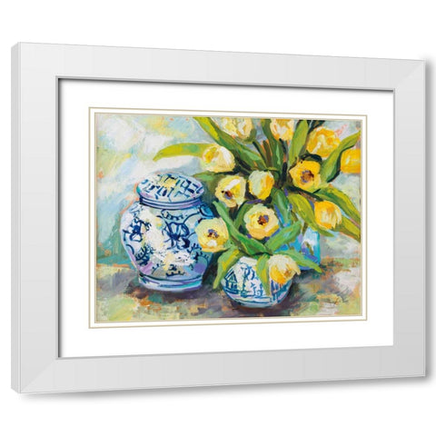 Tulips Chinoiserie White Modern Wood Framed Art Print with Double Matting by Vertentes, Jeanette