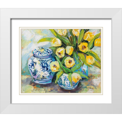 Tulips Chinoiserie White Modern Wood Framed Art Print with Double Matting by Vertentes, Jeanette