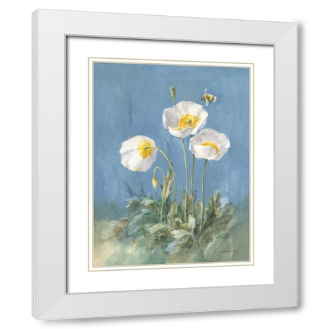 White Poppies II White Modern Wood Framed Art Print with Double Matting by Nai, Danhui