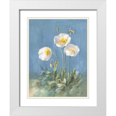 White Poppies II White Modern Wood Framed Art Print with Double Matting by Nai, Danhui