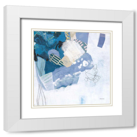 Abstract Layers II Blue White Modern Wood Framed Art Print with Double Matting by Ferguson, Kathy