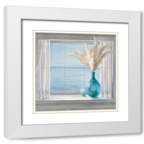 Seaside Cottage View White Modern Wood Framed Art Print with Double Matting by Nai, Danhui