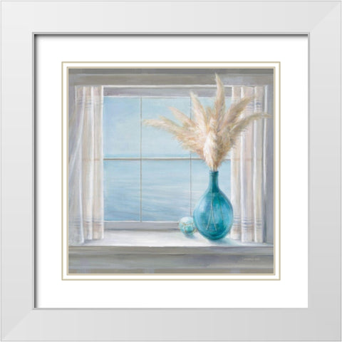 Seaside Cottage View White Modern Wood Framed Art Print with Double Matting by Nai, Danhui