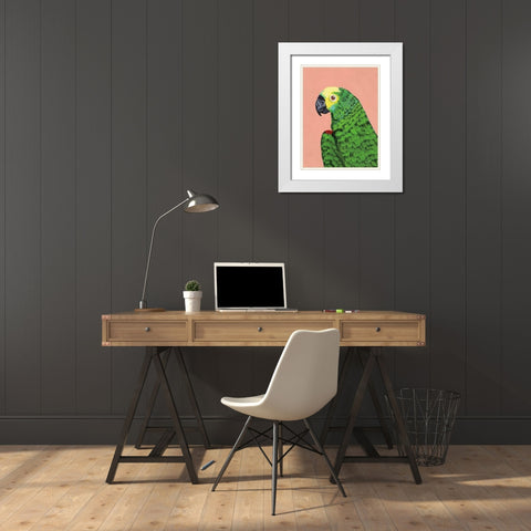 Parrot Head White Modern Wood Framed Art Print with Double Matting by Munger, Pamela
