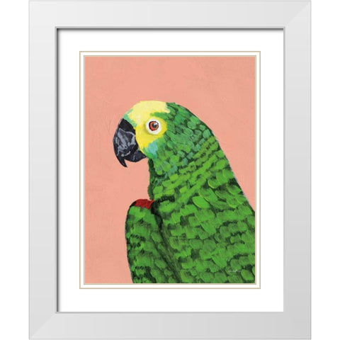 Parrot Head White Modern Wood Framed Art Print with Double Matting by Munger, Pamela