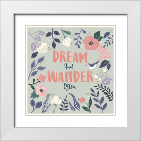 Wildflower Daydreams I Bird Dream White Modern Wood Framed Art Print with Double Matting by Marshall, Laura