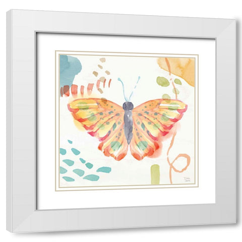 Winged Whisper V White Modern Wood Framed Art Print with Double Matting by June, Dina