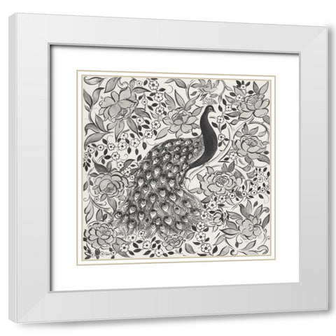 Peacock Garden III BW White Modern Wood Framed Art Print with Double Matting by Thomas, Miranda