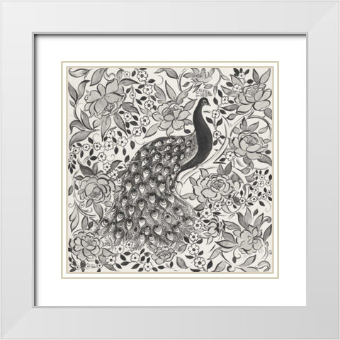 Peacock Garden III BW White Modern Wood Framed Art Print with Double Matting by Thomas, Miranda
