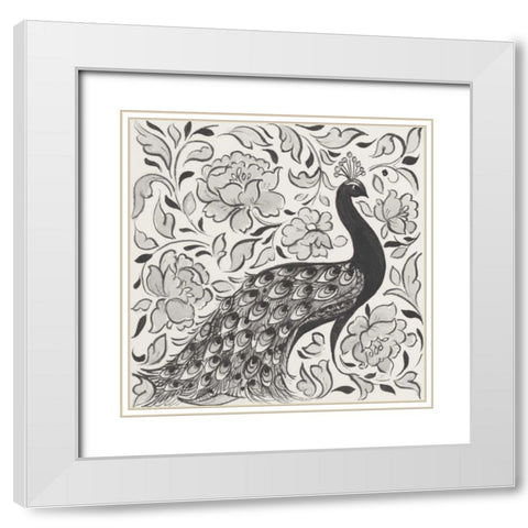 Peacock Garden IV BW White Modern Wood Framed Art Print with Double Matting by Thomas, Miranda