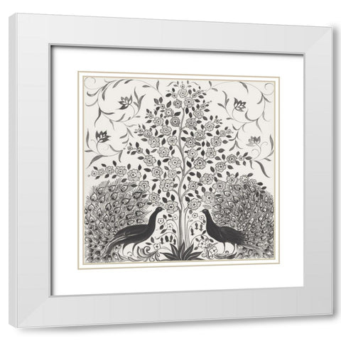 Peacock Garden VIII BW White Modern Wood Framed Art Print with Double Matting by Thomas, Miranda