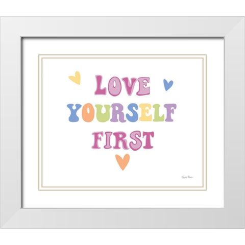 Love Yourself First Pastel White Modern Wood Framed Art Print with Double Matting by Zaman, Farida