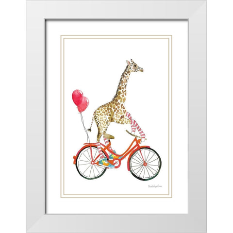 Giraffe Joy Ride I White Modern Wood Framed Art Print with Double Matting by Charro, Mercedes Lopez