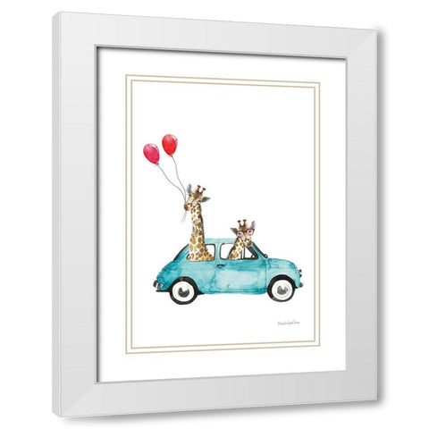 Giraffe Joy Ride III White Modern Wood Framed Art Print with Double Matting by Charro, Mercedes Lopez