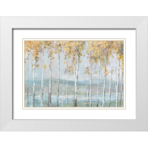 Lakeview Birches White Modern Wood Framed Art Print with Double Matting by Nai, Danhui