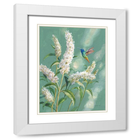 Hummingbird Spring II White Modern Wood Framed Art Print with Double Matting by Nai, Danhui